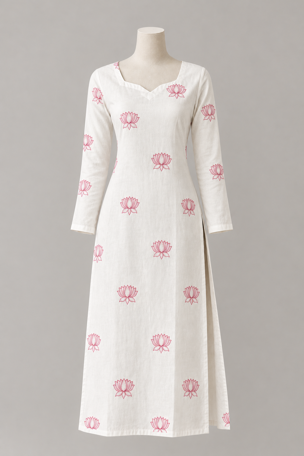 Pink Lotus Printed Straigh kurthi