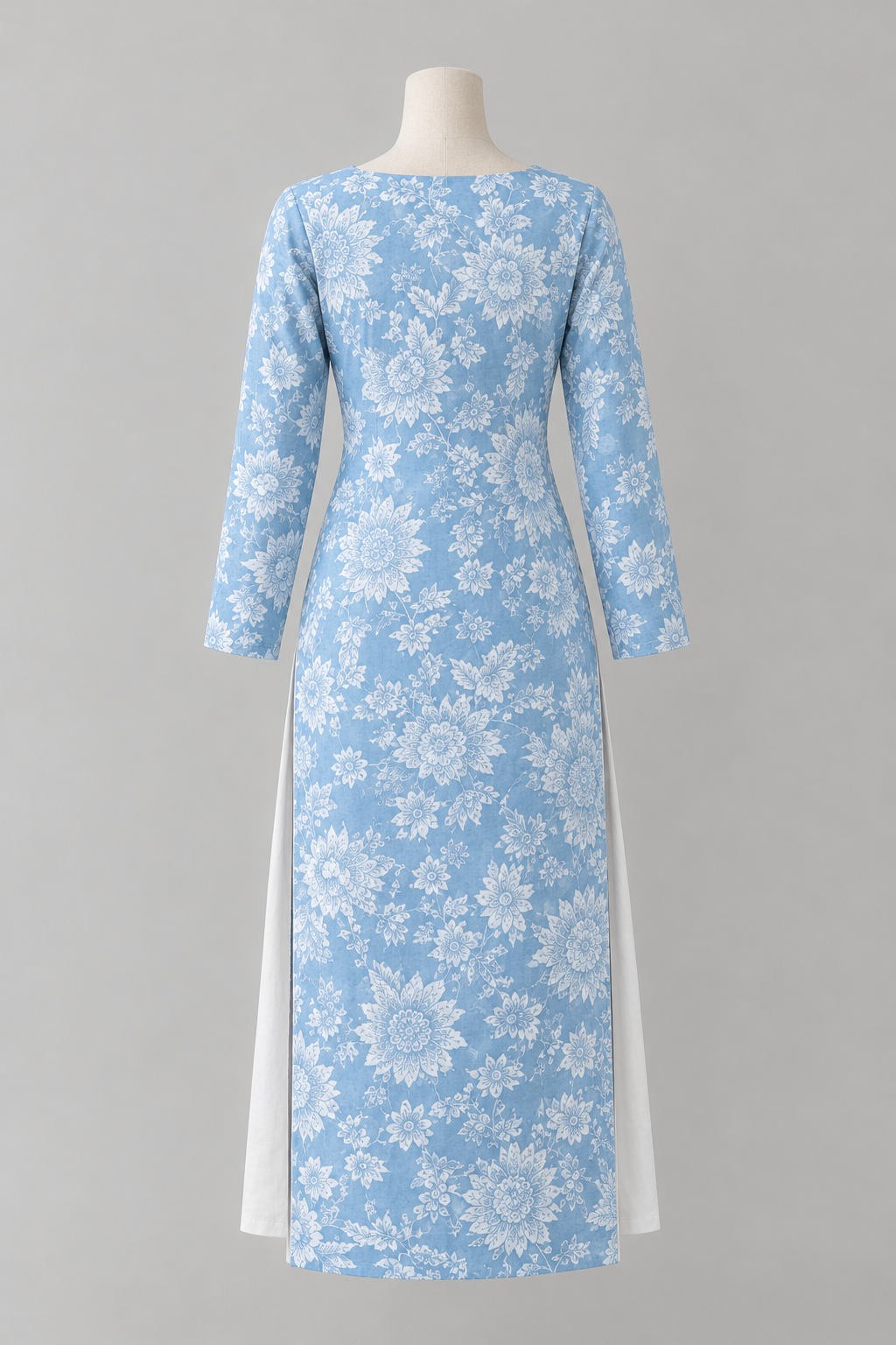 Sky Blue Floral Printed Straight Kurti